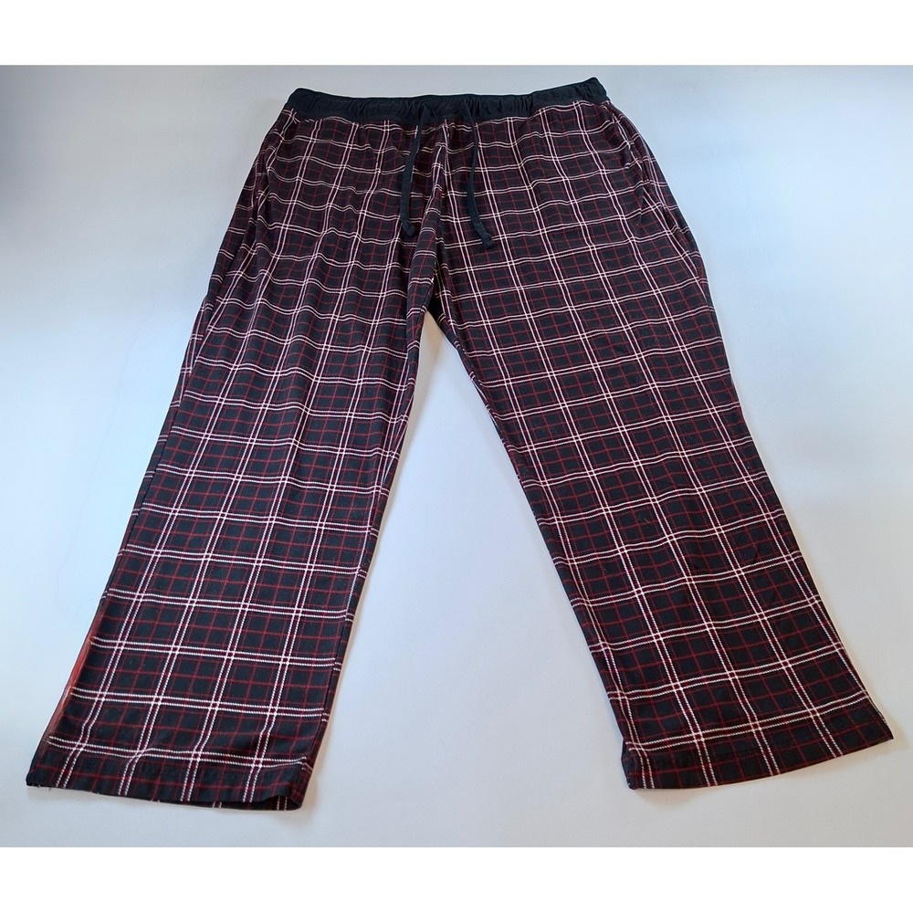 Mens XL Red Black Plaid Pajama Pants Drawstring Elastic Waist Lounge Sleepwear